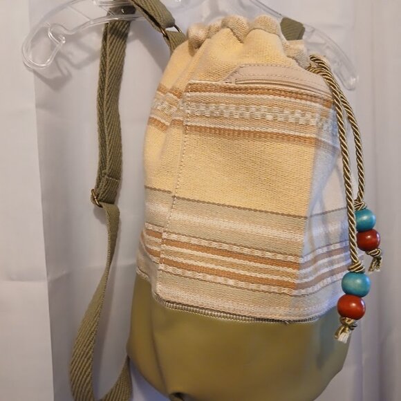 New Southwestern Cowgirl Bucket Tote Backpack Aztec Stripe Sage Tan Drawstring main image 5